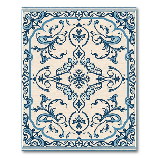 Blue and Cream Classic Floral Scroll Rug