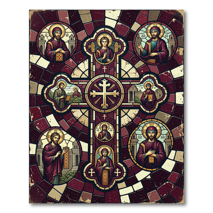 Stained Glass Burgundy Iconic Cross Rug