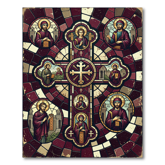 Stained Glass Burgundy Iconic Cross Rug