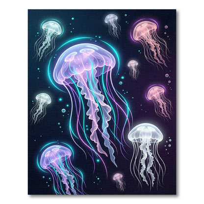 Glowing Neon Jellyfish Bioluminescent Deep Sea Rug
