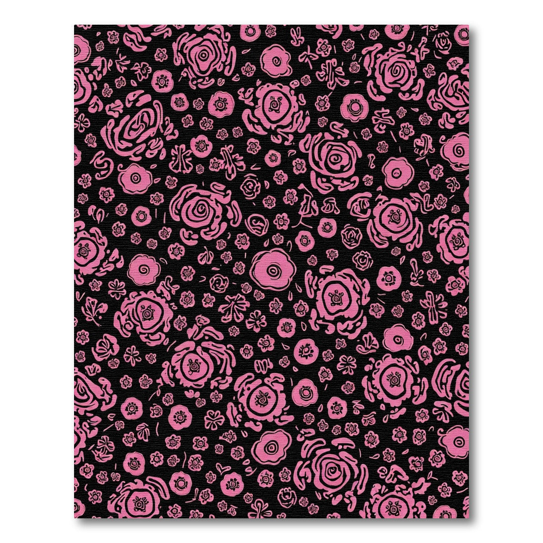 Whimsical Pink Floral Black Rug