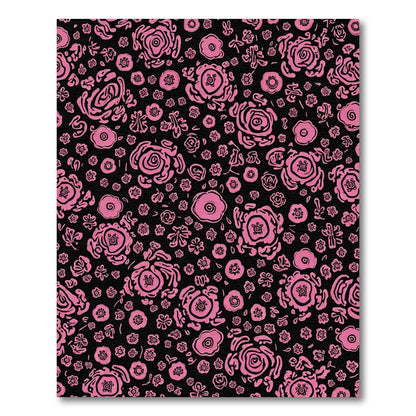 Whimsical Pink Floral Black Rug