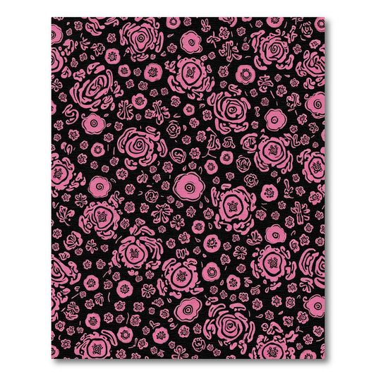 Whimsical Pink Floral Black Rug
