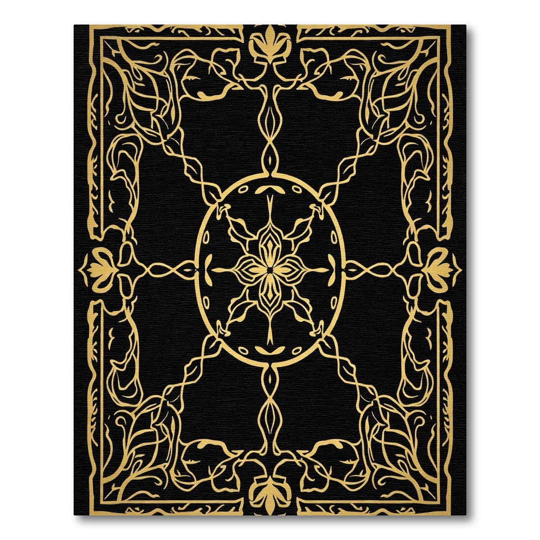 Golden Art Nouveau Floral Scroll Rug