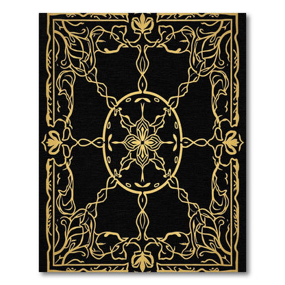 Golden Art Nouveau Floral Scroll Rug