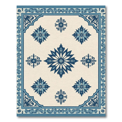 Deep Blue Floral Medallion Ivory Rug