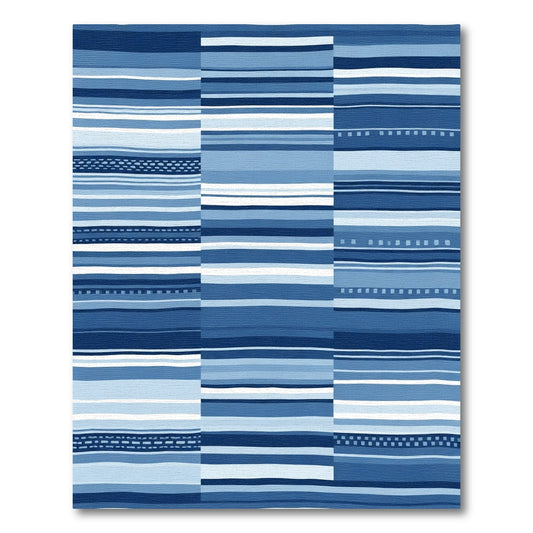 Deep Blue Horizontal Stripe Collage Rug