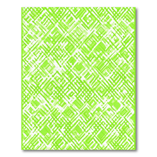 Bright Lime Green Geometric Grid Rug