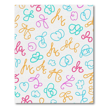 Whimsical Script Shapes Bright Mix Rug
