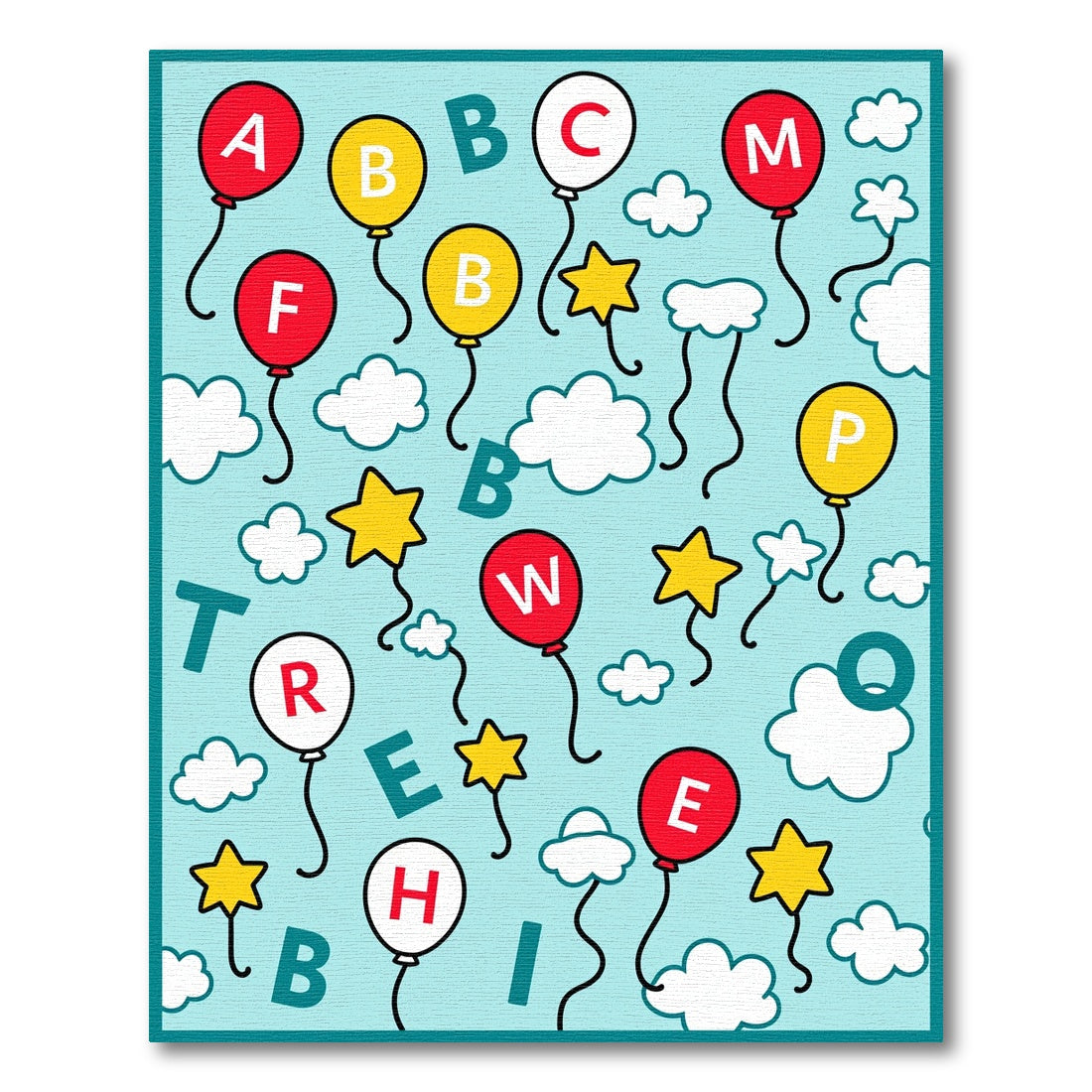Alphabet Balloons Clouds Stars Red White Rug