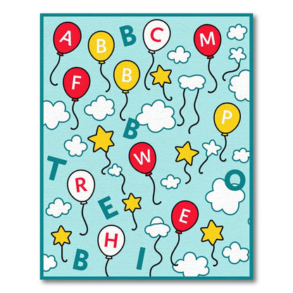 Alphabet Balloons Clouds Stars Red White Rug