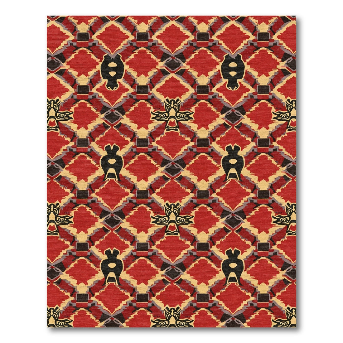 Vibrant Red Black Graphic Medallion Rug