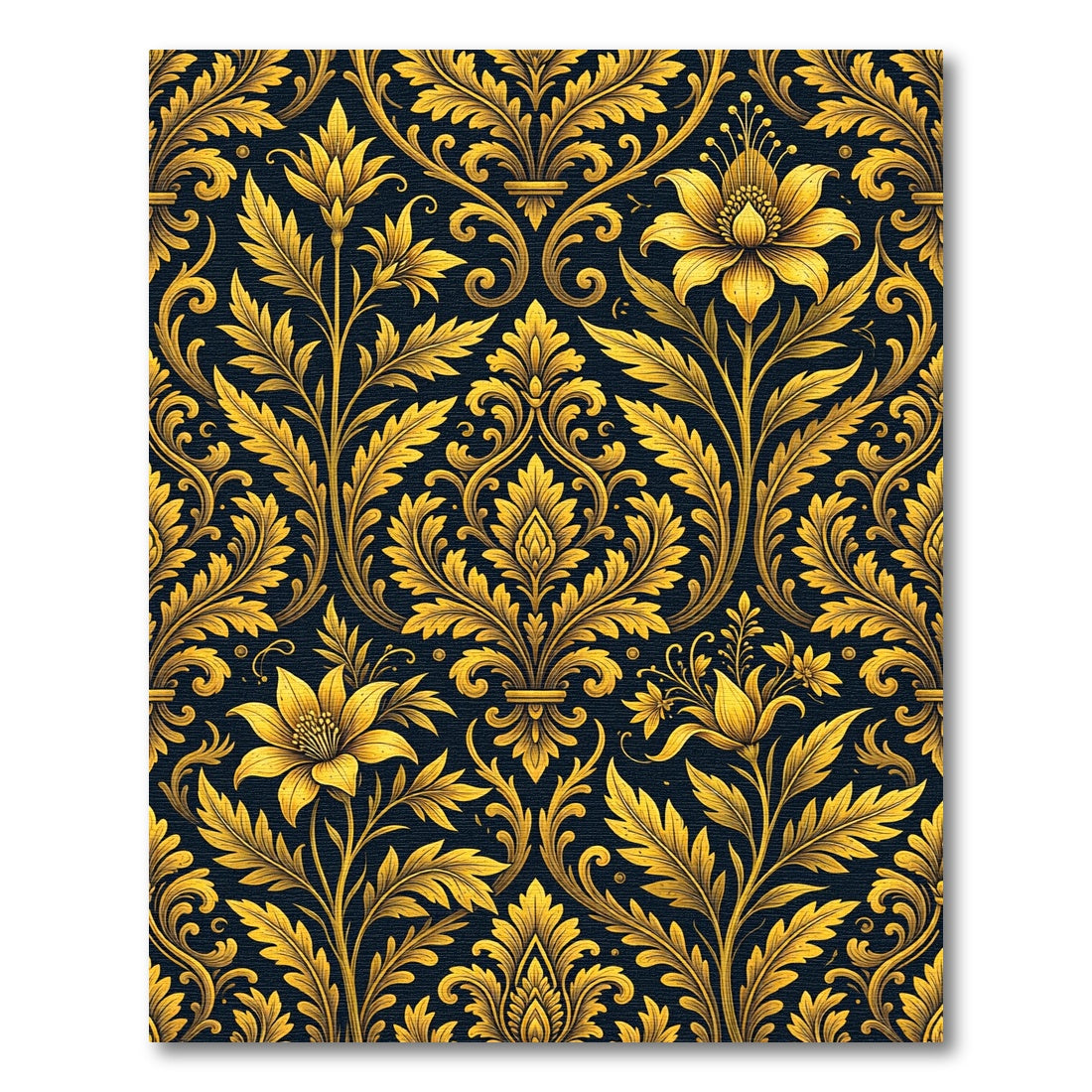 Luxury Golden Floral Damask Scroll Rug