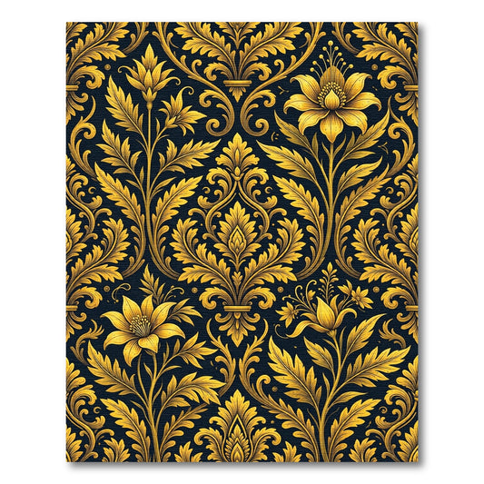 Luxury Golden Floral Damask Scroll Rug