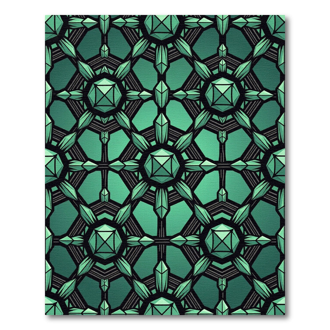 Emerald Geometric Crystal Hexagon Art Rug