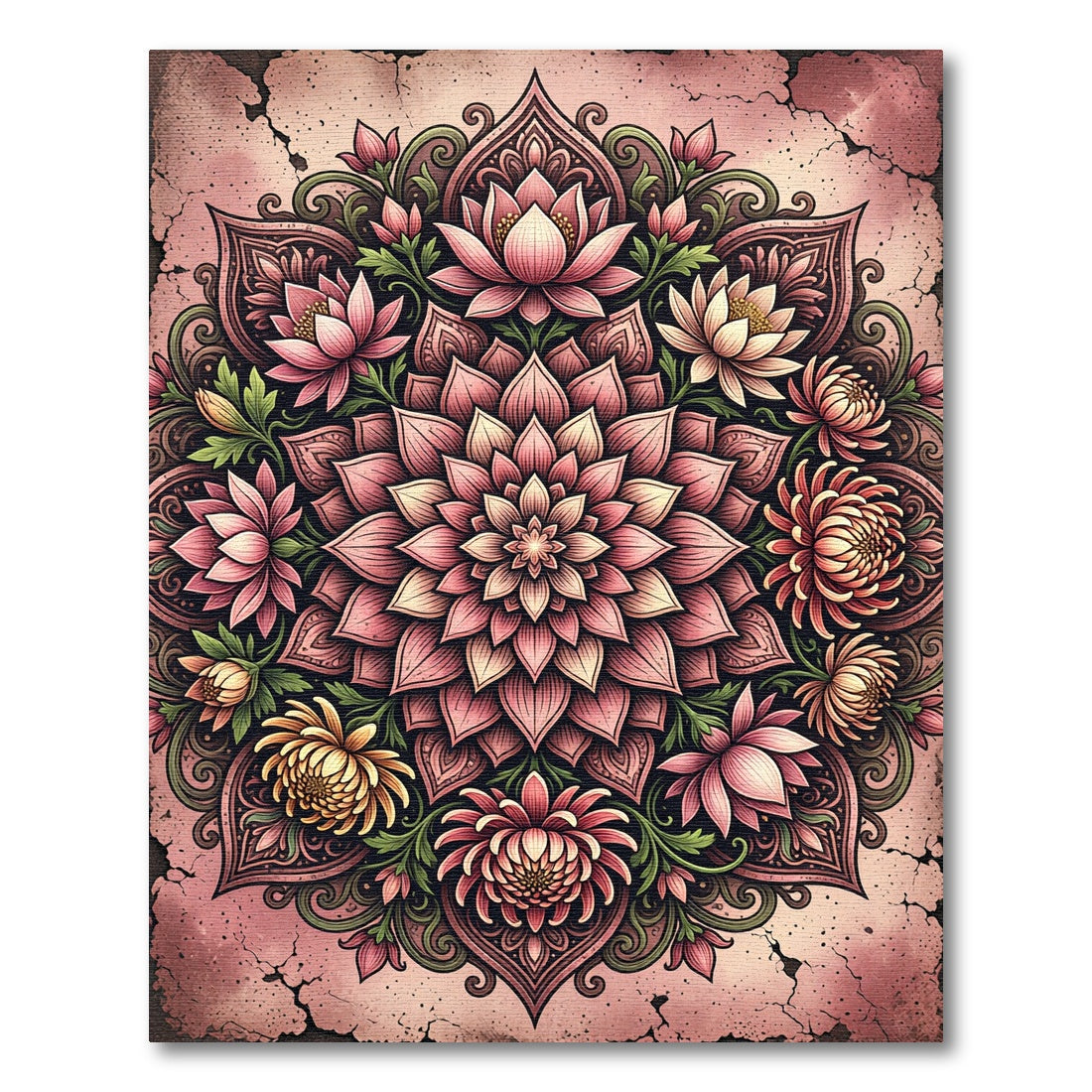 Blushing Lotus Mandala Floral Medallion Rug