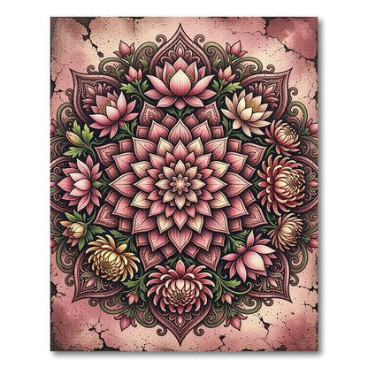 Blushing Lotus Mandala Floral Medallion Rug