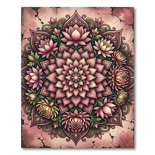 Blushing Lotus Mandala Floral Medallion Rug