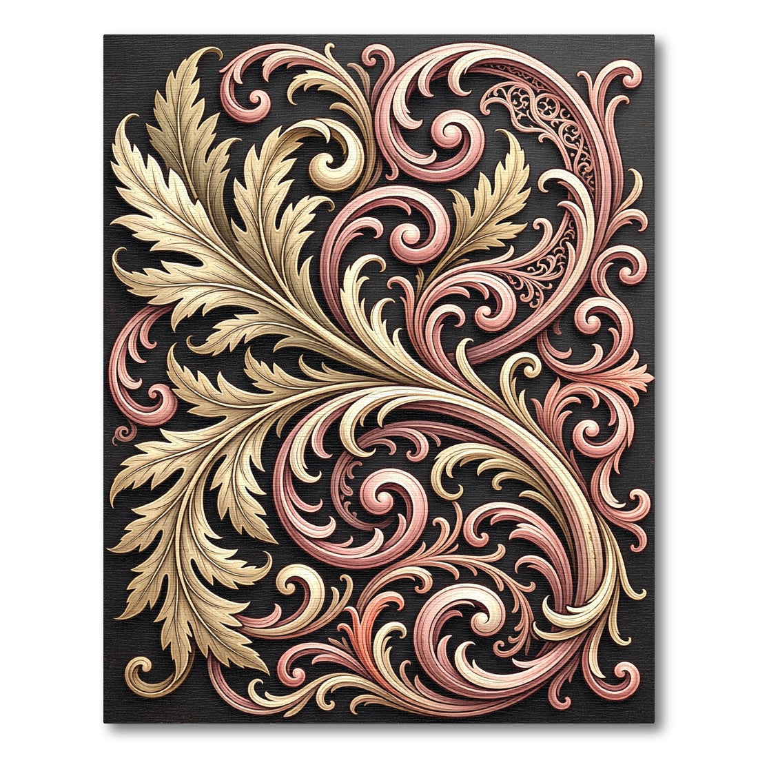 Gold Rose Swirl Flourish Composition Rug