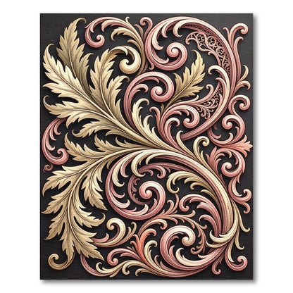 Gold Rose Swirl Flourish Composition Rug