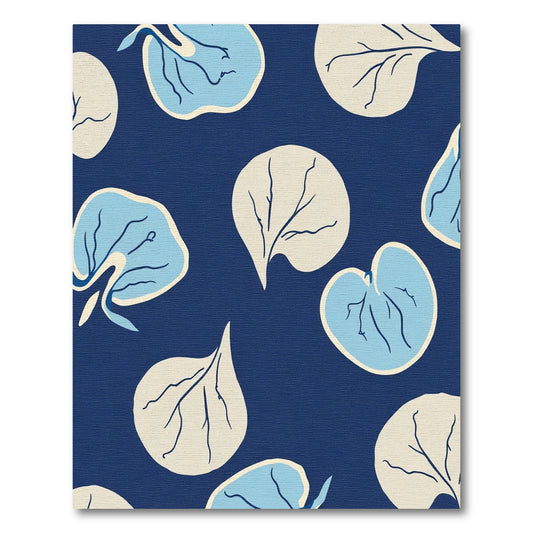 Navy Blue Pastel Leaf Cluster Rug