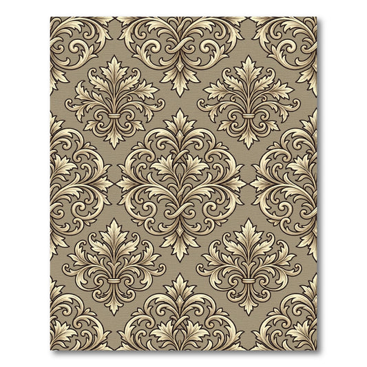 Ornate Gold Leaf Damask Rug