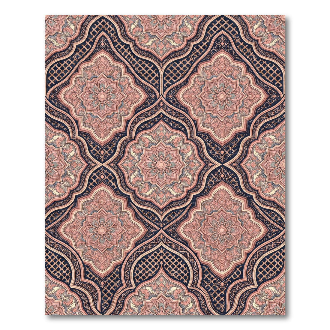 Pink Navy Floral Arch Medallion Rug