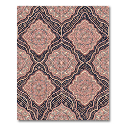 Pink Navy Floral Arch Medallion Rug