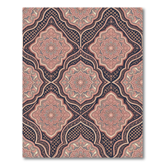 Pink Navy Floral Arch Medallion Rug