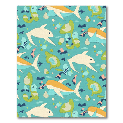 Whimsical Ocean Shark Underwater Scene Rug