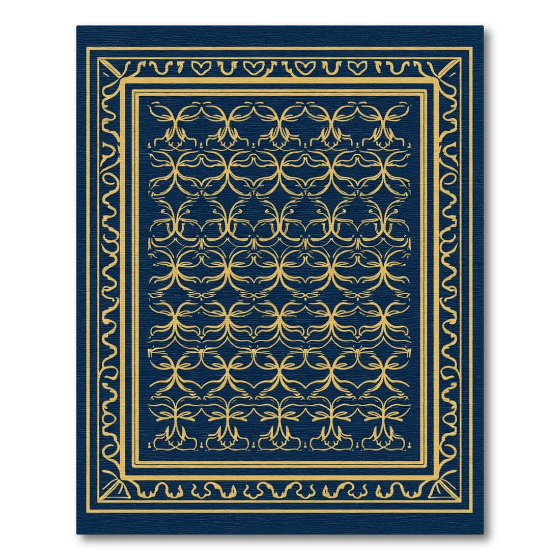 Gold Filigree Navy Floral Panel Rug