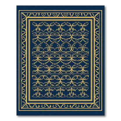 Gold Filigree Navy Floral Panel Rug
