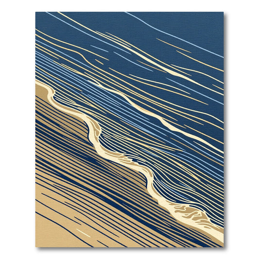 Abstract Navy and Tan Flowing Wave Rug