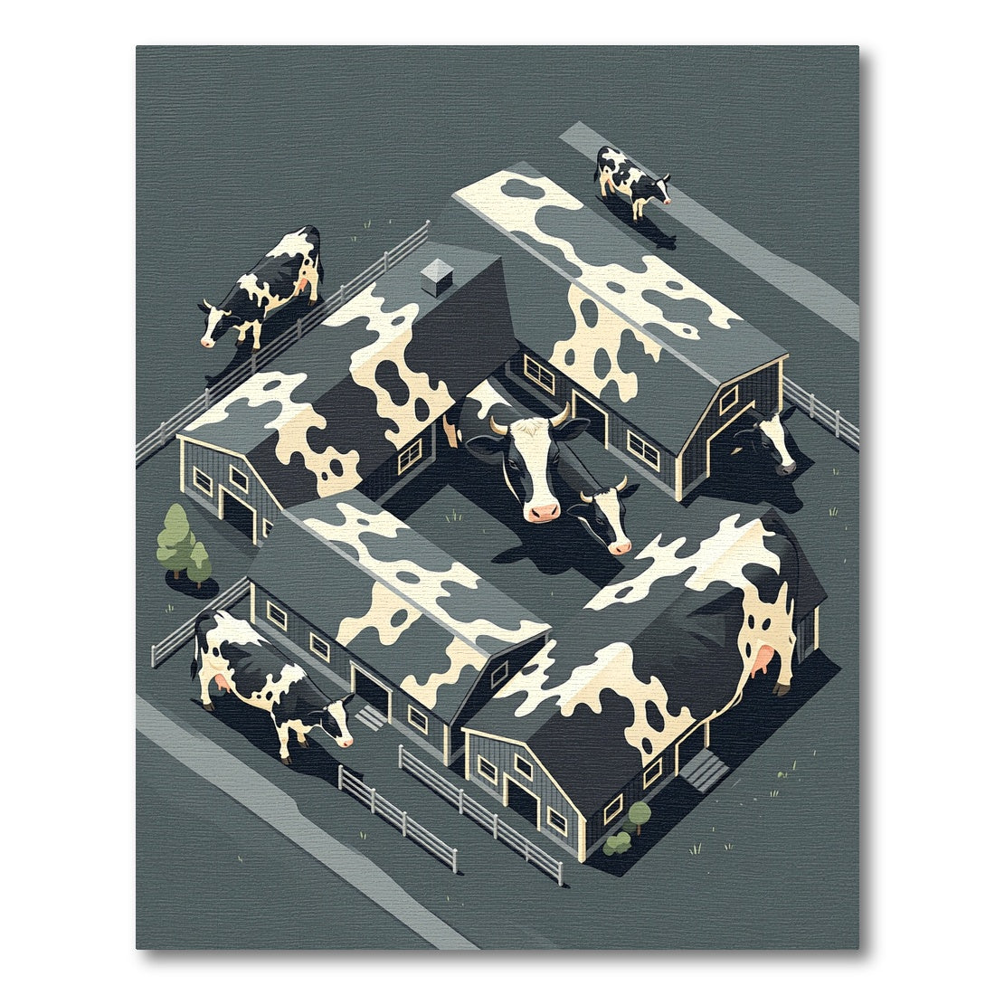 Abstract Monochrome Holstein Cow Farm Scene Rug