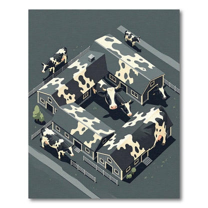 Abstract Monochrome Holstein Cow Farm Scene Rug