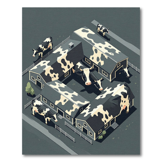 Abstract Monochrome Holstein Cow Farm Scene Rug