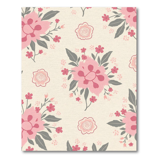 Pink Floral Garden with Gray Leaves Rug