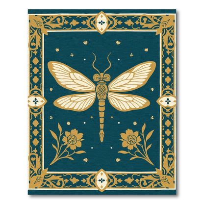 Golden Dragonfly Teal Floral Border Rug