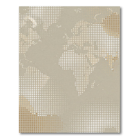 Subtle Tan World Map Halftone Dots Rug