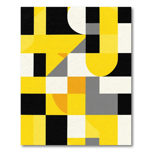 Bold Geometric Yellow Black Composition Rug