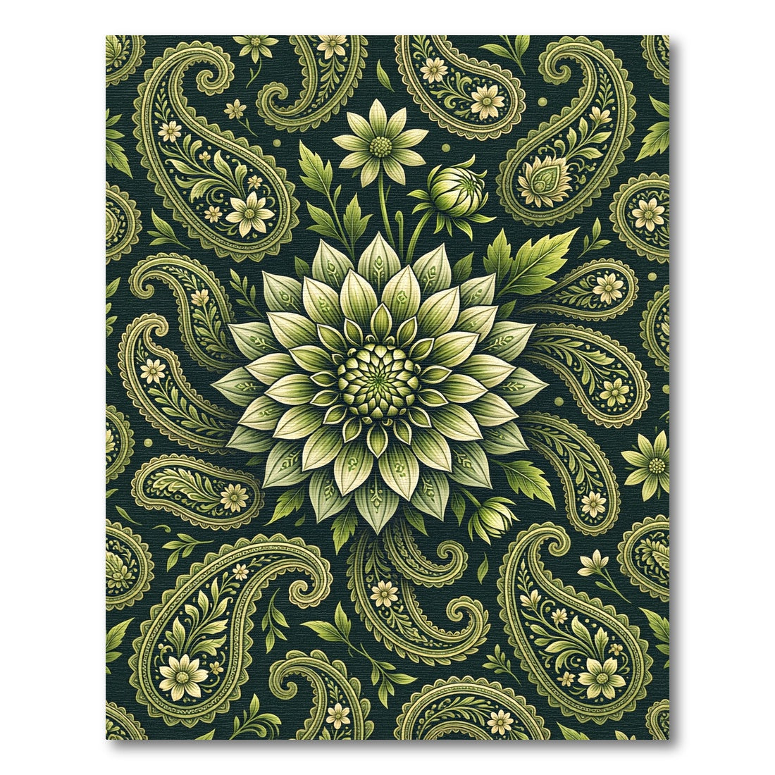 Elegant Sage Green Floral Paisley Meadow Rug