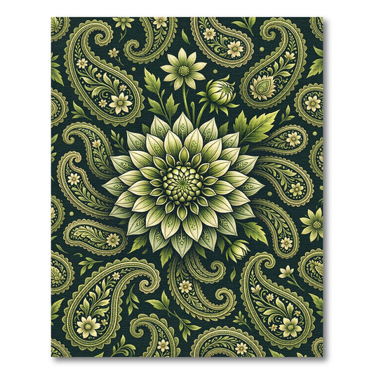 Elegant Sage Green Floral Paisley Meadow Rug