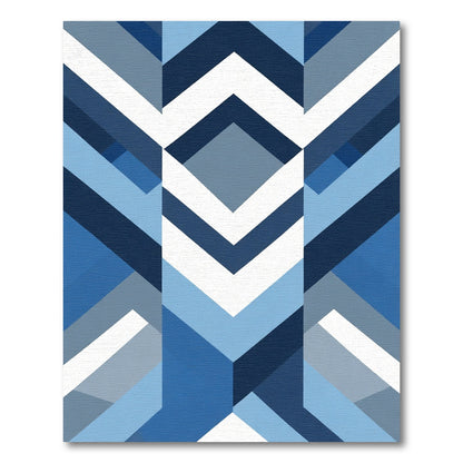Gradient Blue Geometric Chevron Rug