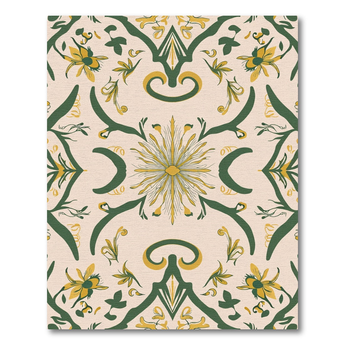 Green Yellow Floral Symmetry Rug