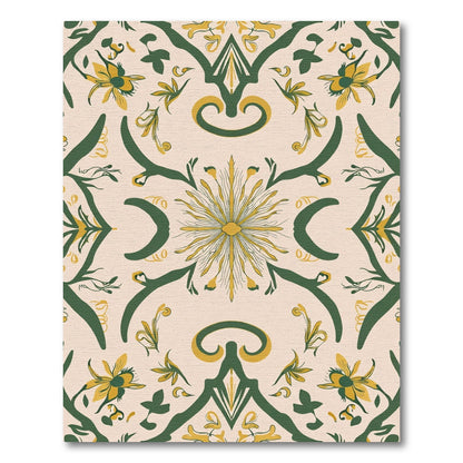 Green Yellow Floral Symmetry Rug