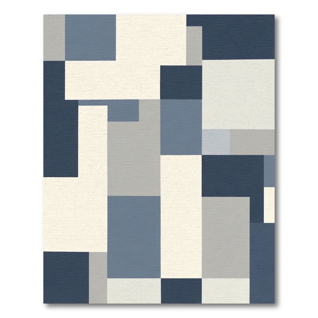 Abstract Blue Gray Geometric Blocks Rug