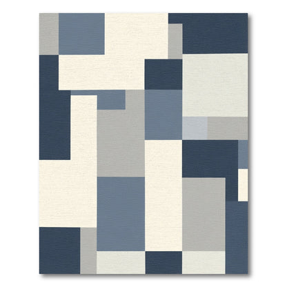 Abstract Blue Gray Geometric Blocks Rug