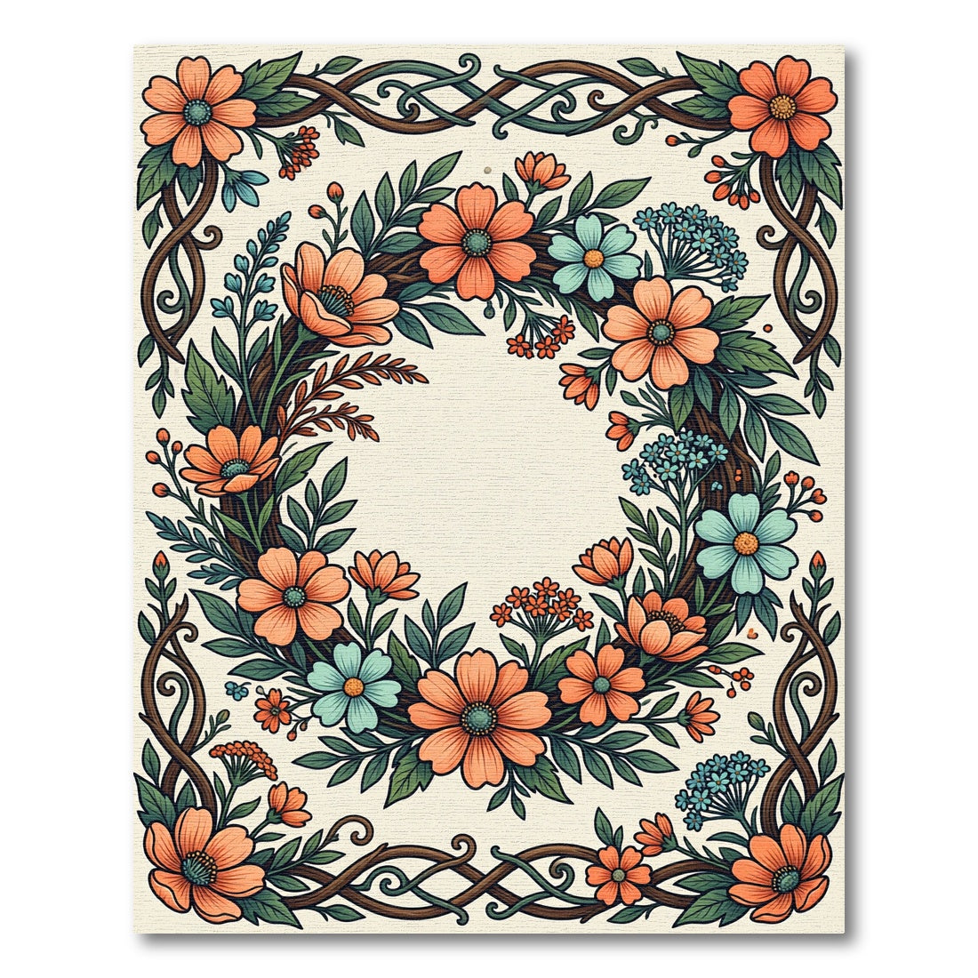 Vibrant Coral Blue Floral Garland Rug