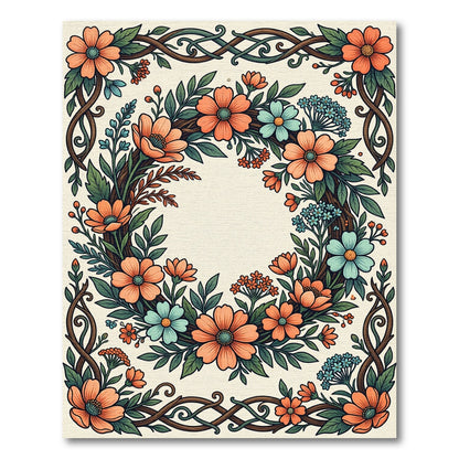 Vibrant Coral Blue Floral Garland Rug