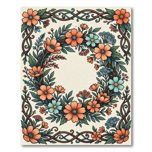 Vibrant Coral Blue Floral Garland Rug